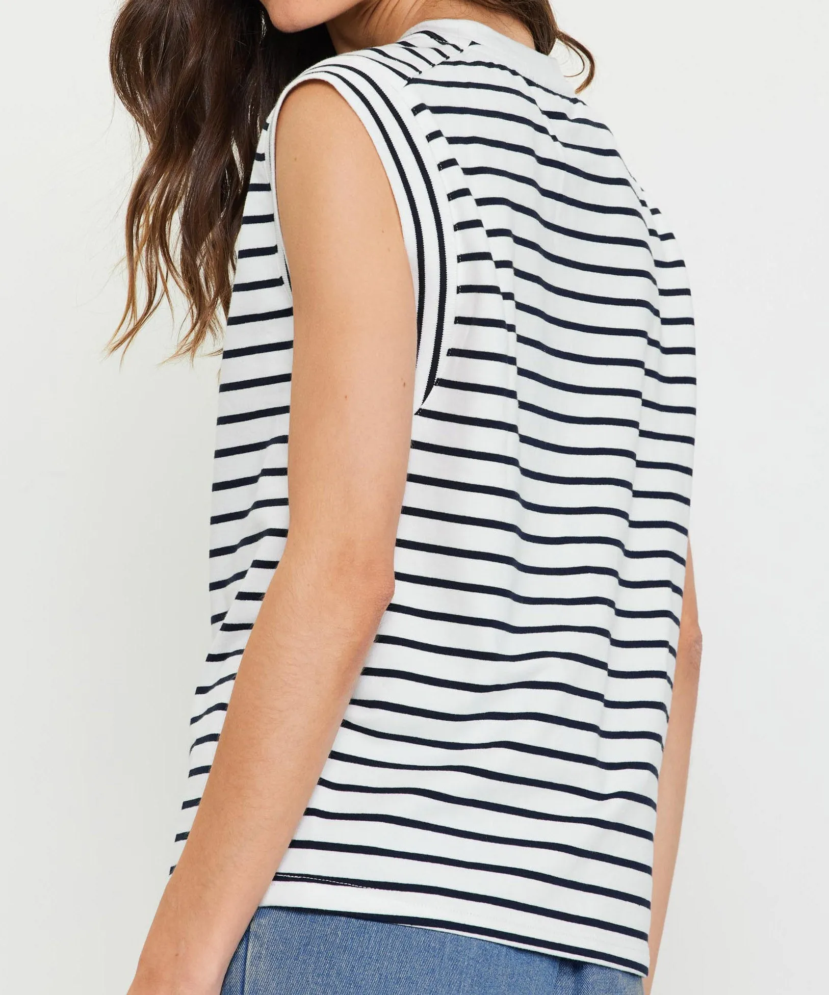 Striped Sleeveless Rib Top - White/Navy