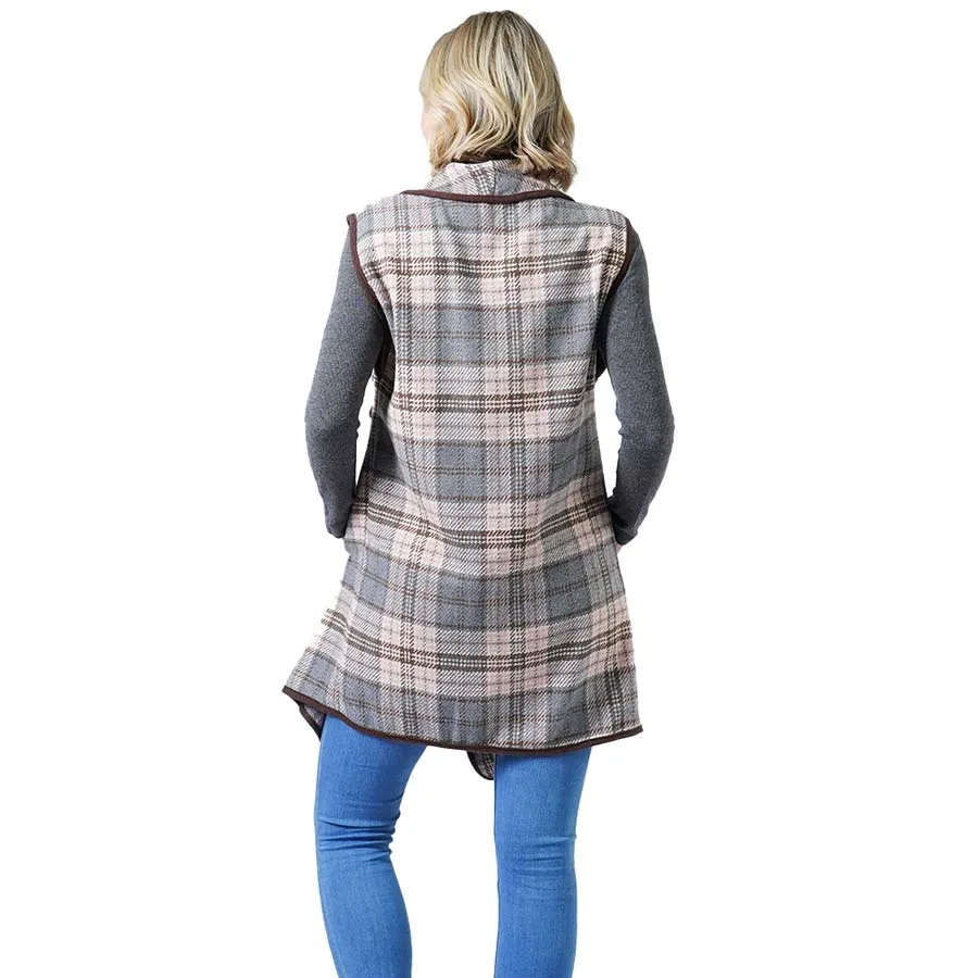 Stylish Plaid Check Vest With Pocket