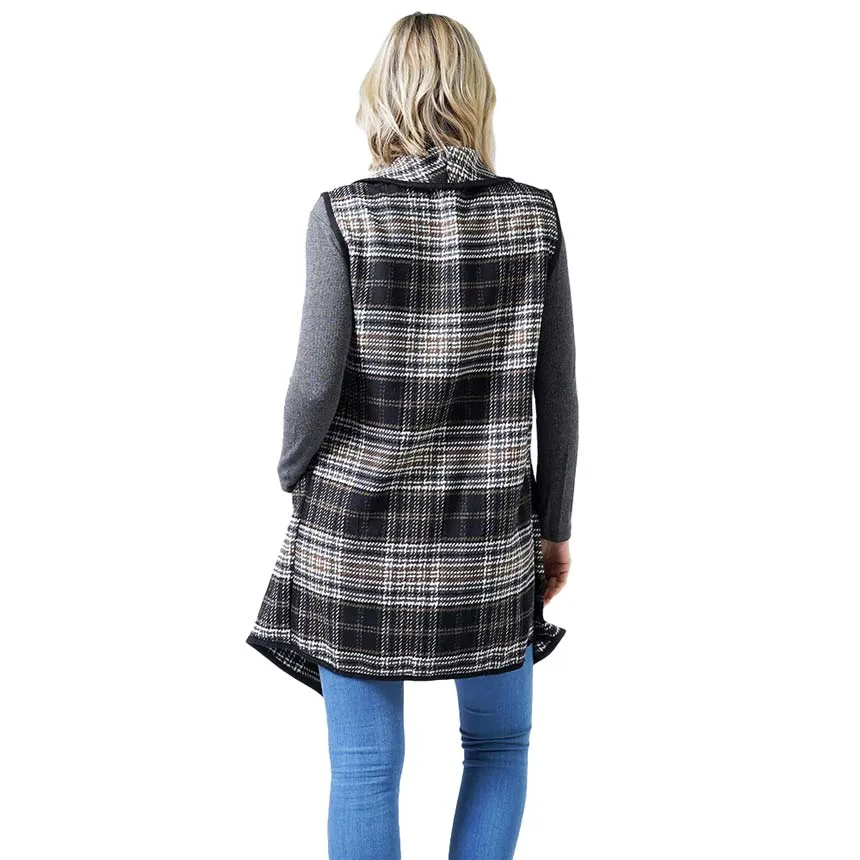 Stylish Plaid Check Vest With Pocket