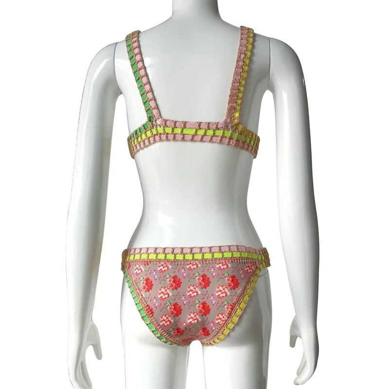 Summer Bloom Wendbares zweiteiliges Neopren-Bikini-Set