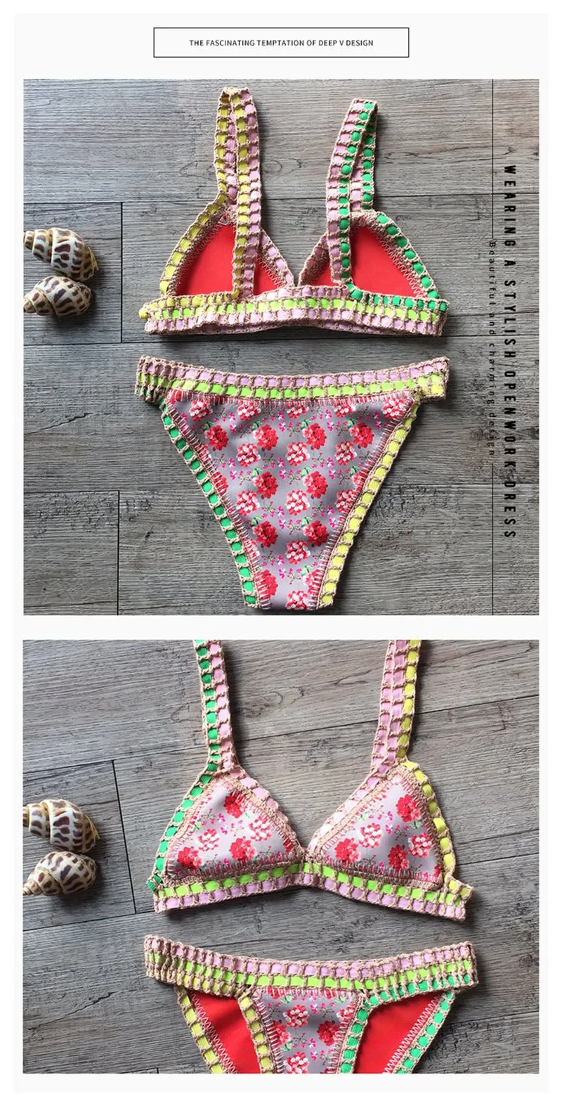 Summer Bloom Wendbares zweiteiliges Neopren-Bikini-Set