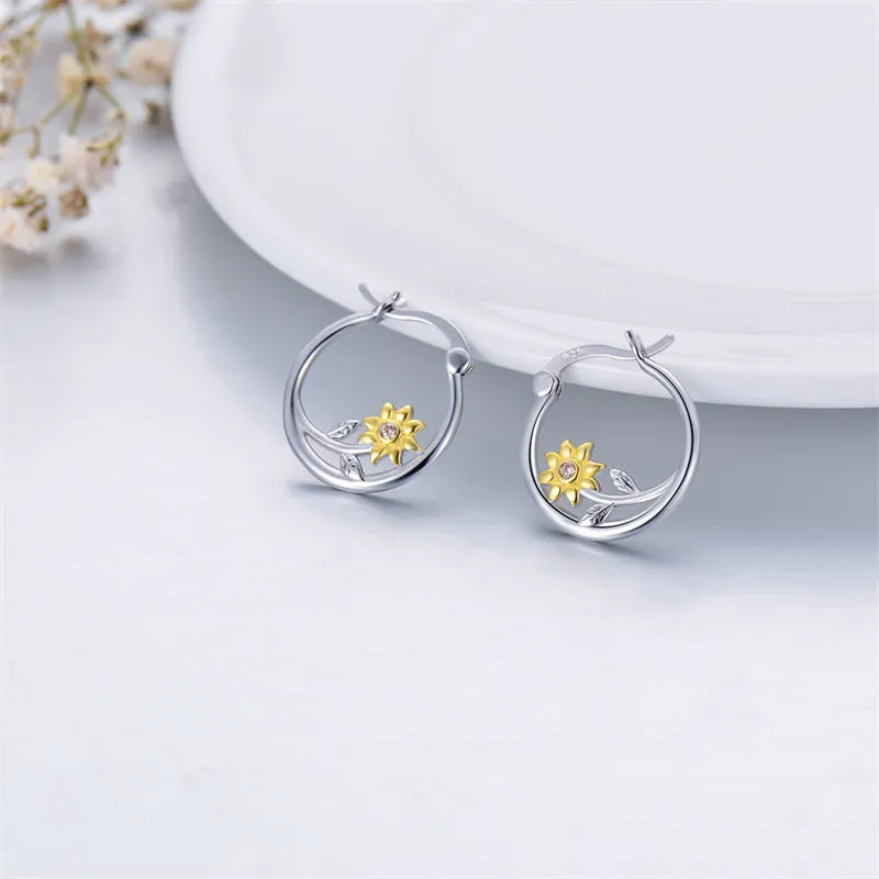 Sunflower Earrings Daisy Earrings 925 Sterling Silver Hoop Earrings Gifts for Women Girls Hypoallergenic Earrings