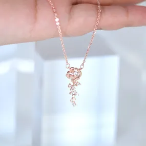 Swarovski Crystals Dainty Eternal Rose Necklace , Rose Day Gift, Gift For Her, Long Bridal Necklace, Bridesmaid Statement Cz Necklace.