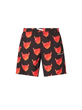 Swimwear With All Over Vos Hearts And White Logo - Black