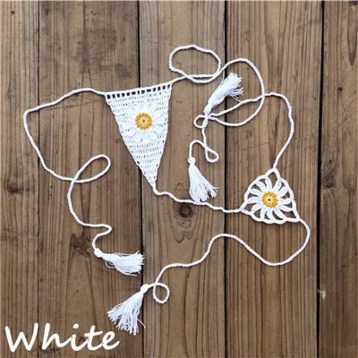 Süße Sonnenblumen-Häkel-Micro-Tanga-Bikinihose