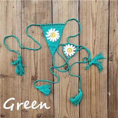 Süße Sonnenblumen-Häkel-Micro-Tanga-Bikinihose