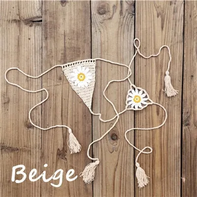 Süße Sonnenblumen-Häkel-Micro-Tanga-Bikinihose