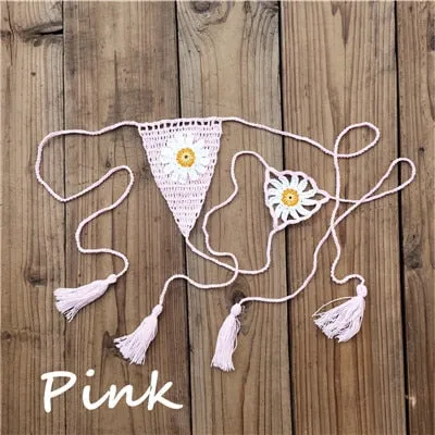 Süße Sonnenblumen-Häkel-Micro-Tanga-Bikinihose