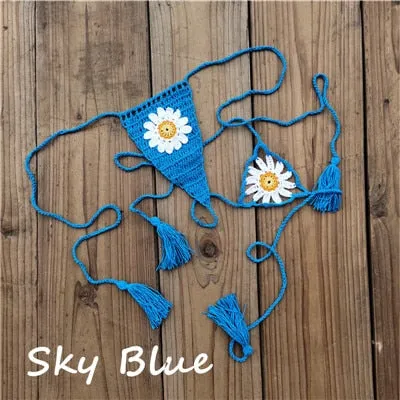 Süße Sonnenblumen-Häkel-Micro-Tanga-Bikinihose