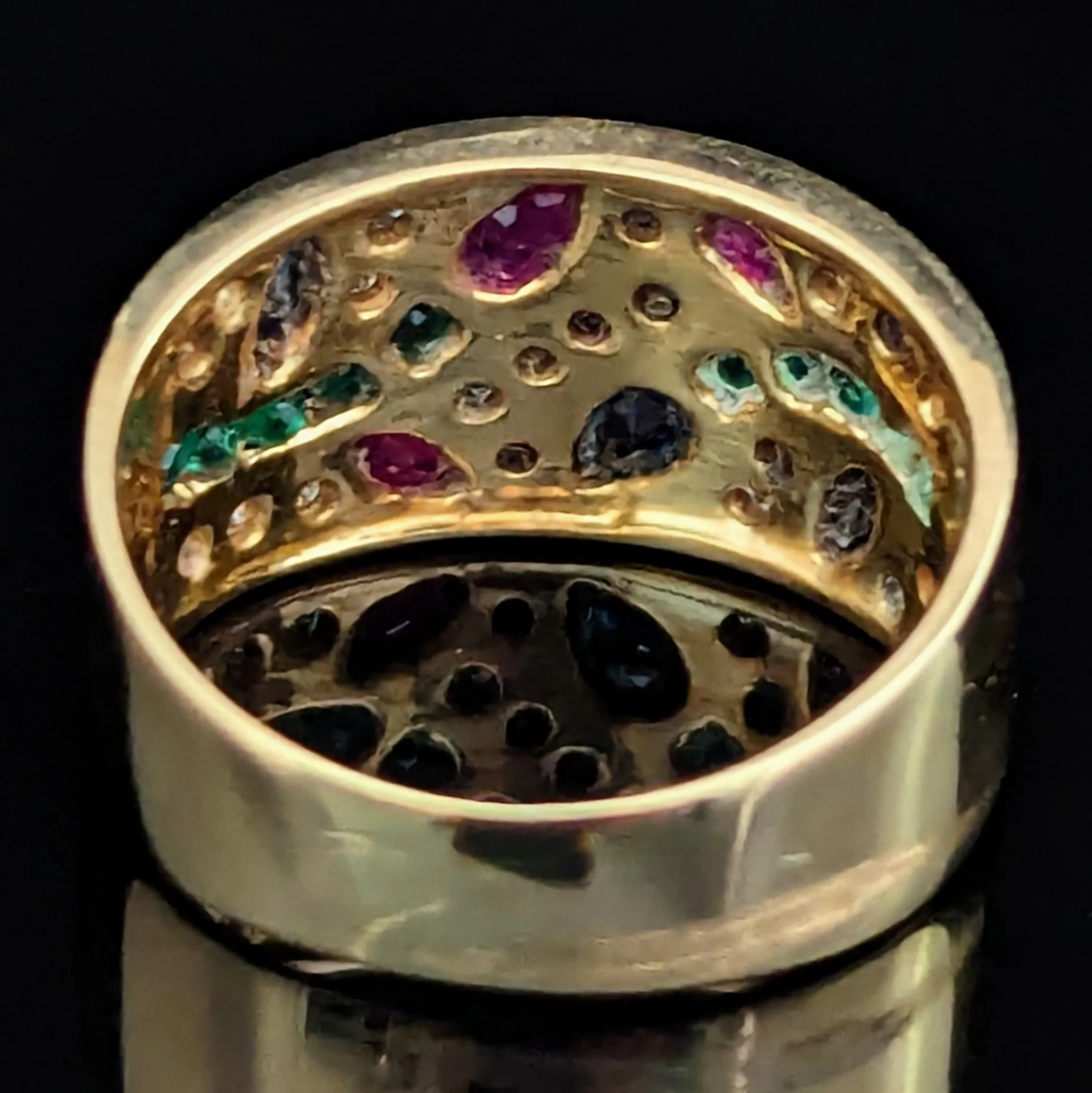 The Pelham - Estate Diamonds Rubies Emeralds Sapphires 18k Yellow Gold Floral Mozaic Band