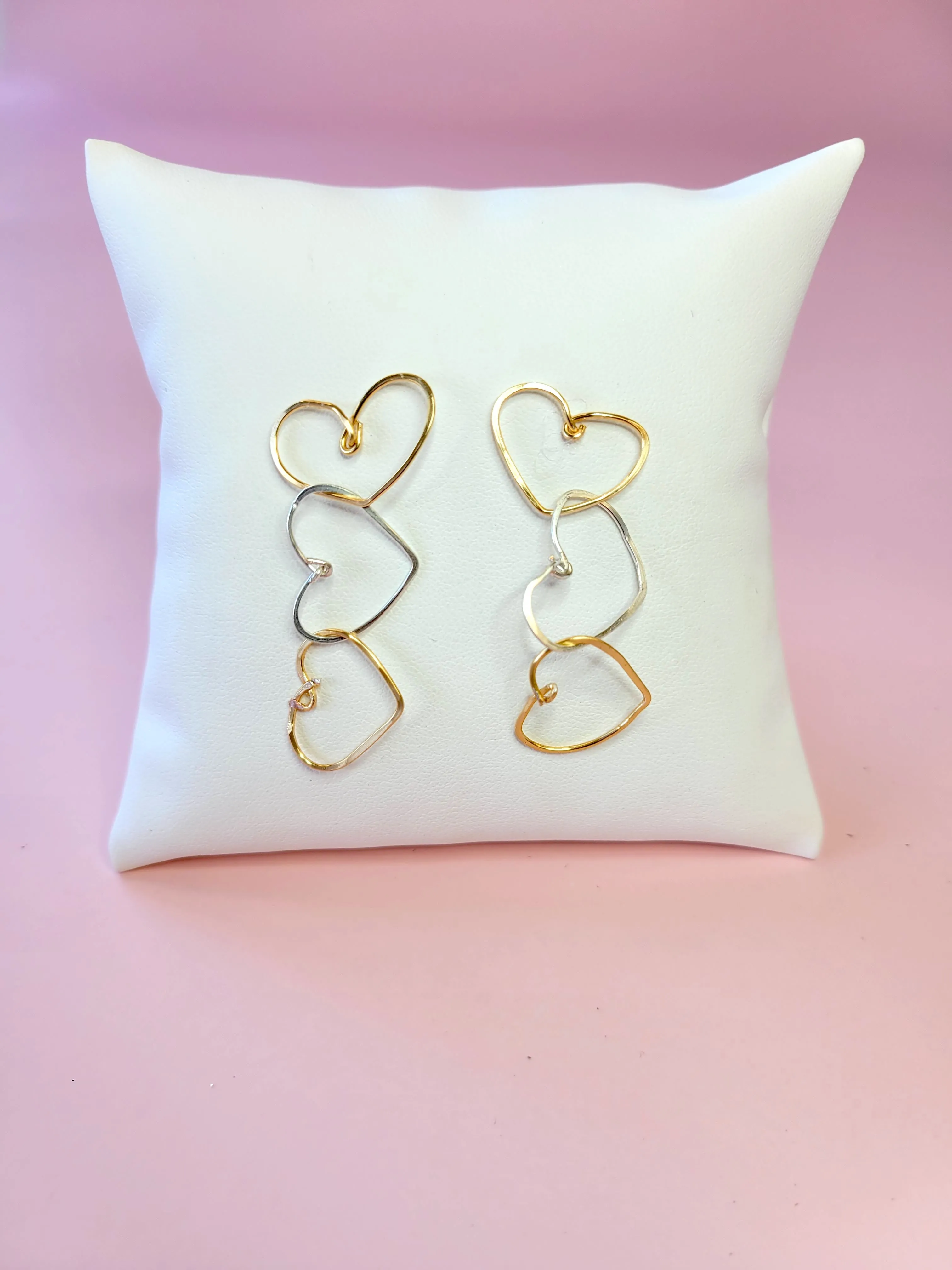 Three Heart Drop Earring Gold Silver Gold