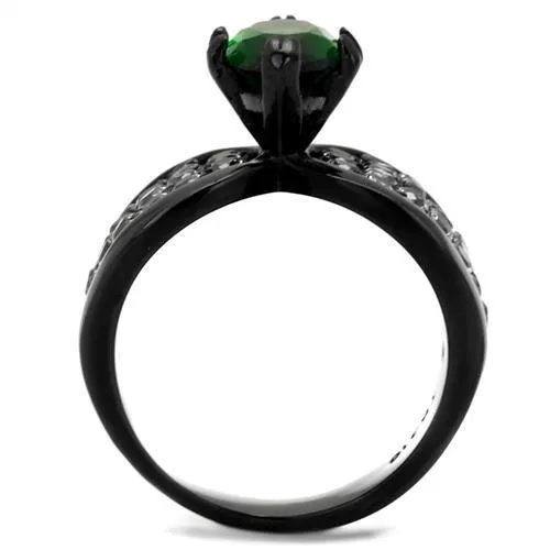 TK1548J IP Black(Ion Plating) Stainless Steel Ring with Synthetic in Emerald