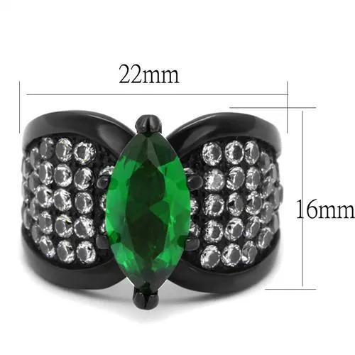 TK1548J IP Black(Ion Plating) Stainless Steel Ring with Synthetic in Emerald