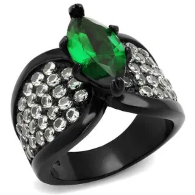 TK1548J IP Black(Ion Plating) Stainless Steel Ring with Synthetic in Emerald