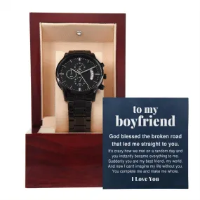 To My Boyfriend, You Complete Me Black Chronograph Watch For Men