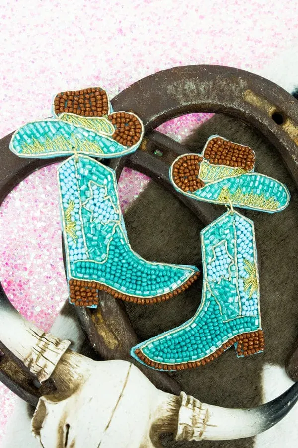 Turquoise boot Summer Fiesta beaded EARRINGS