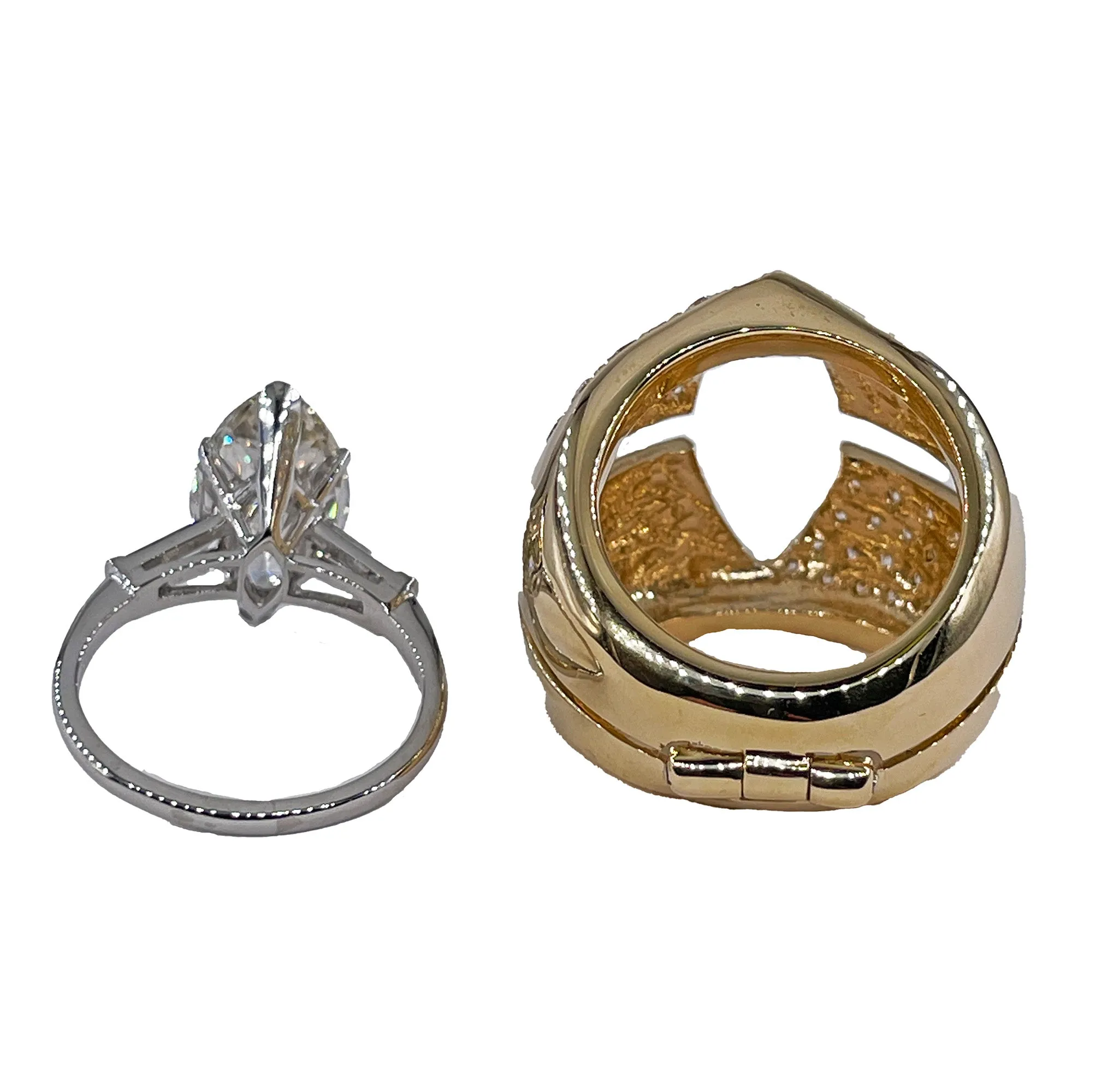 Vintage GIA 5.95ctw Marquise Diamond Engagement Platinum Ring with Gold Diamond Jacket