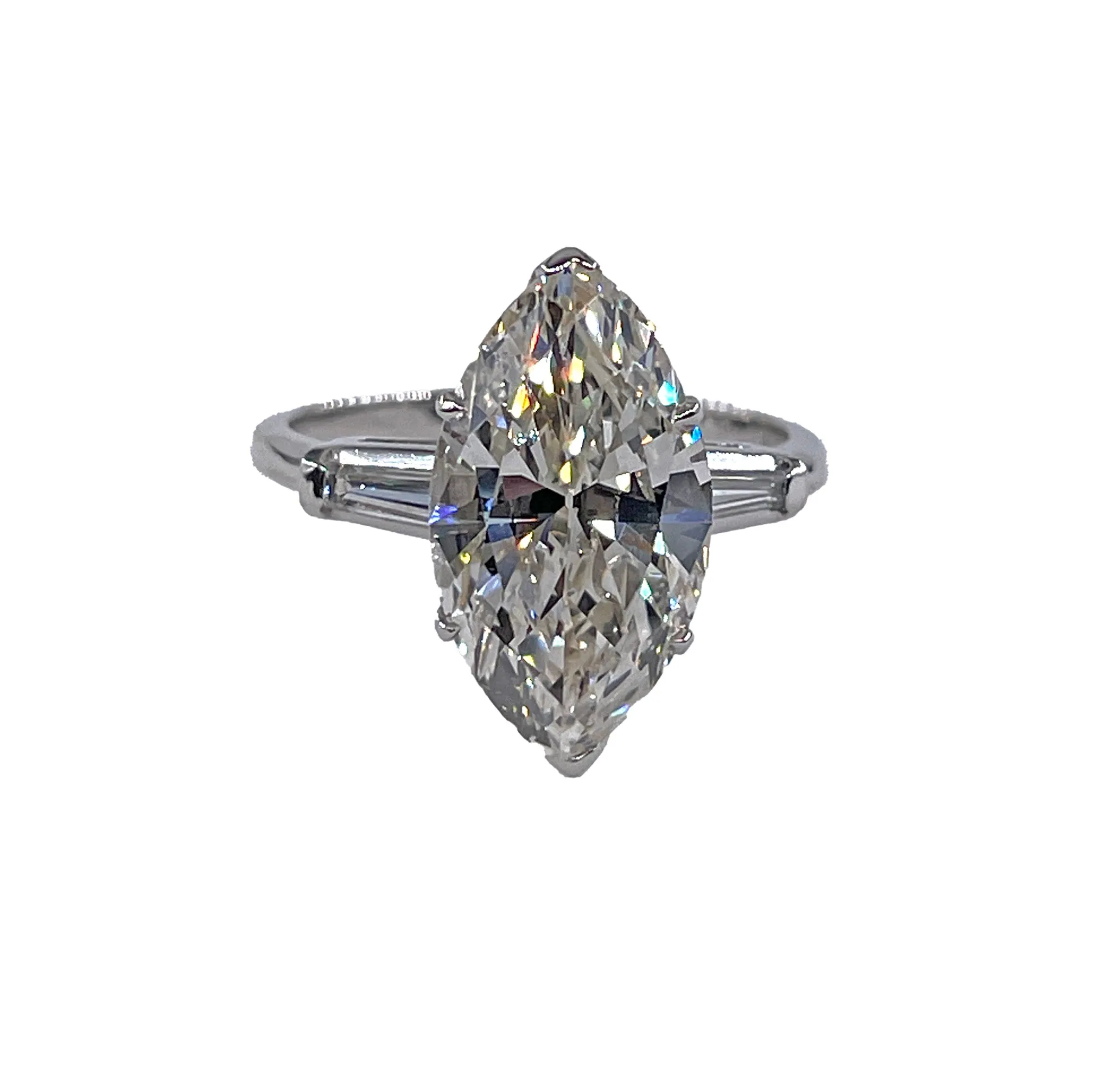 Vintage GIA 5.95ctw Marquise Diamond Engagement Platinum Ring with Gold Diamond Jacket