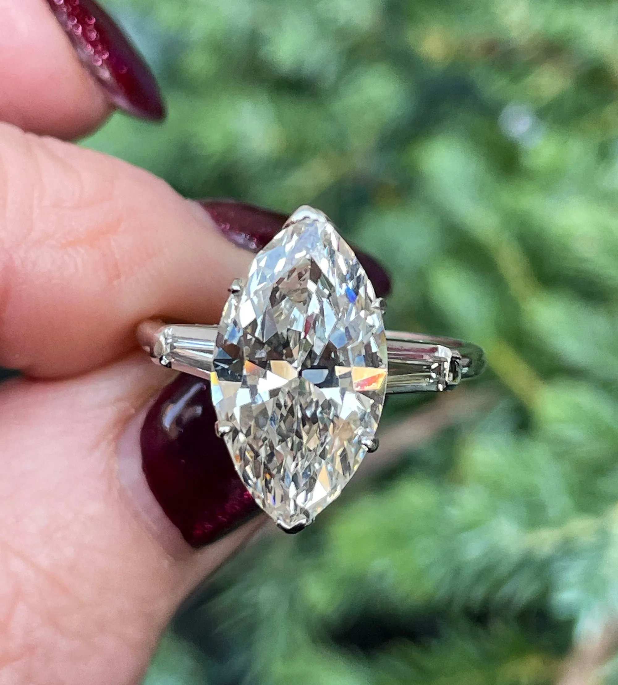 Vintage GIA 5.95ctw Marquise Diamond Engagement Platinum Ring with Gold Diamond Jacket