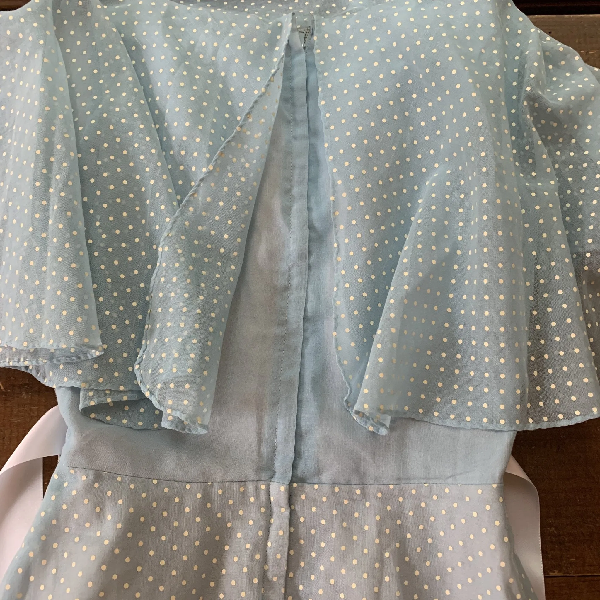 Vintage Polka Dot Dress and Capelet by Miss Elliette. Classic Baby Blue with White Polka Dots.