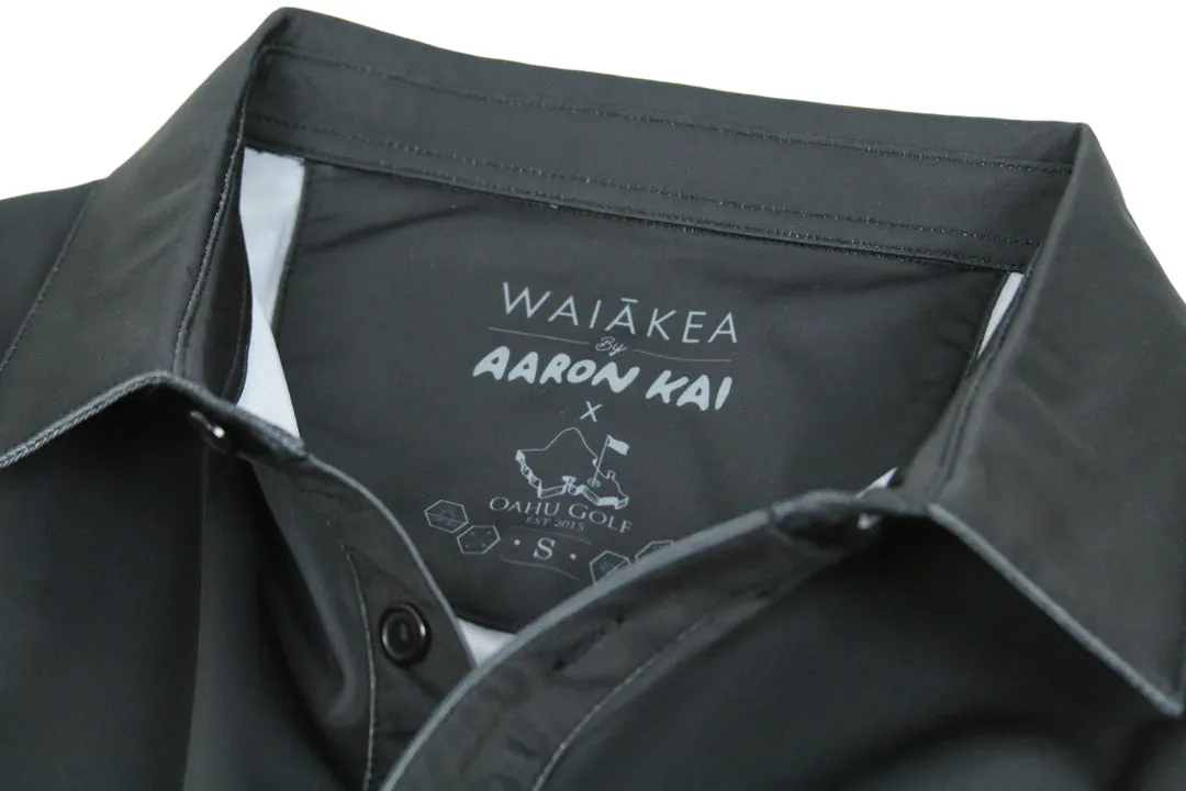 Waiakea Obsidian Waves - OGA X Waiakea Water X Aaron Kai Collab Men's Polo - Obsidian Black