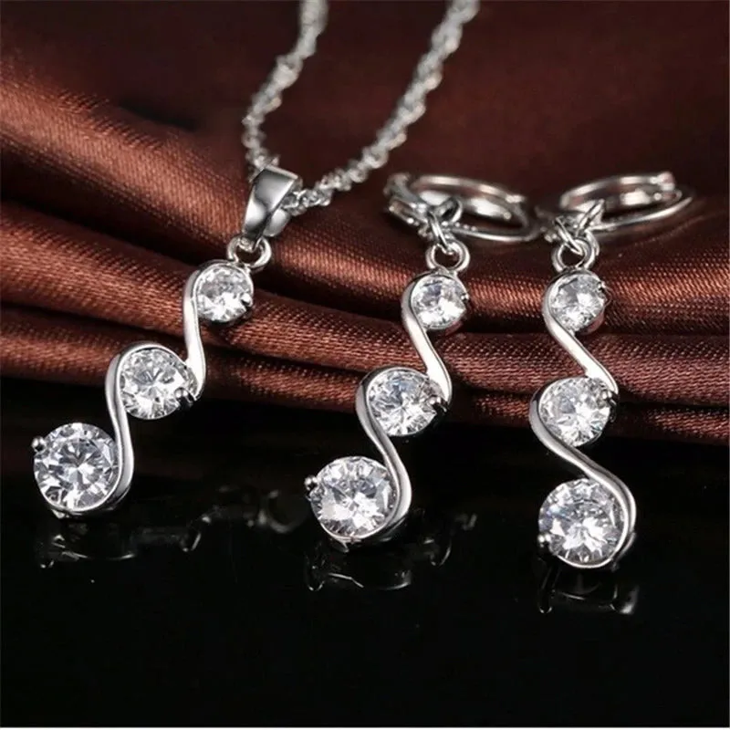 Wedding Engagement Jewelry Set (Artificial Silver Plated)