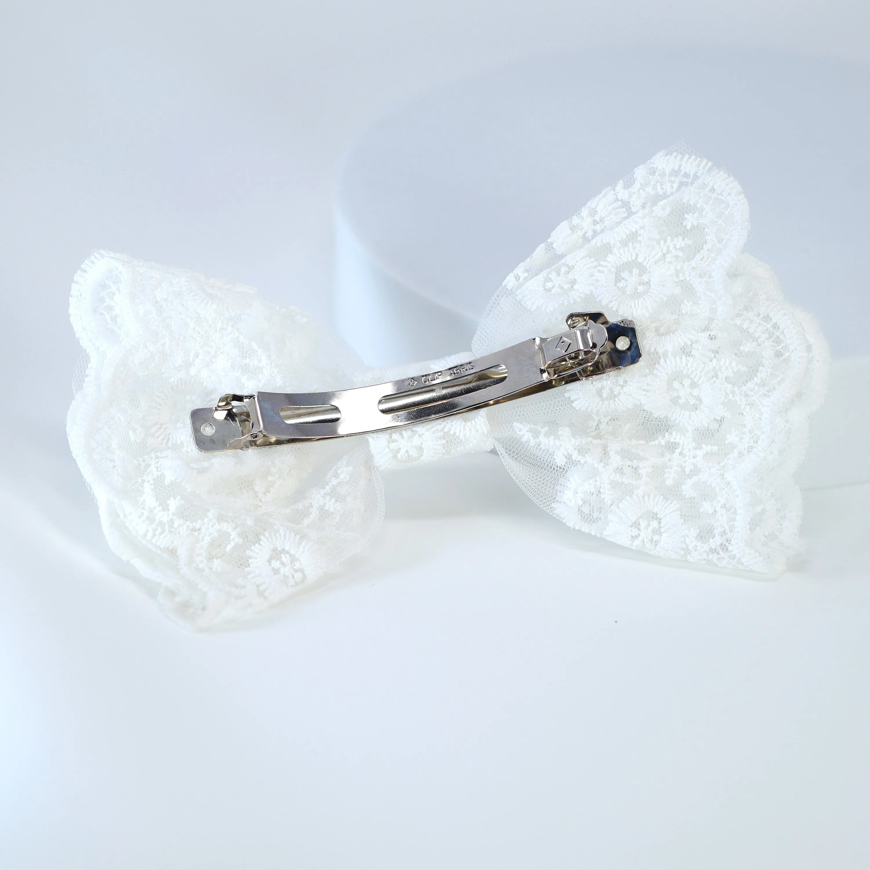 White Lace Floral Embroidered Blossom Bow Bridal French Hair Clip, Bridesmaid Gift, Wedding Hair Accessory, Large Hair Clip.