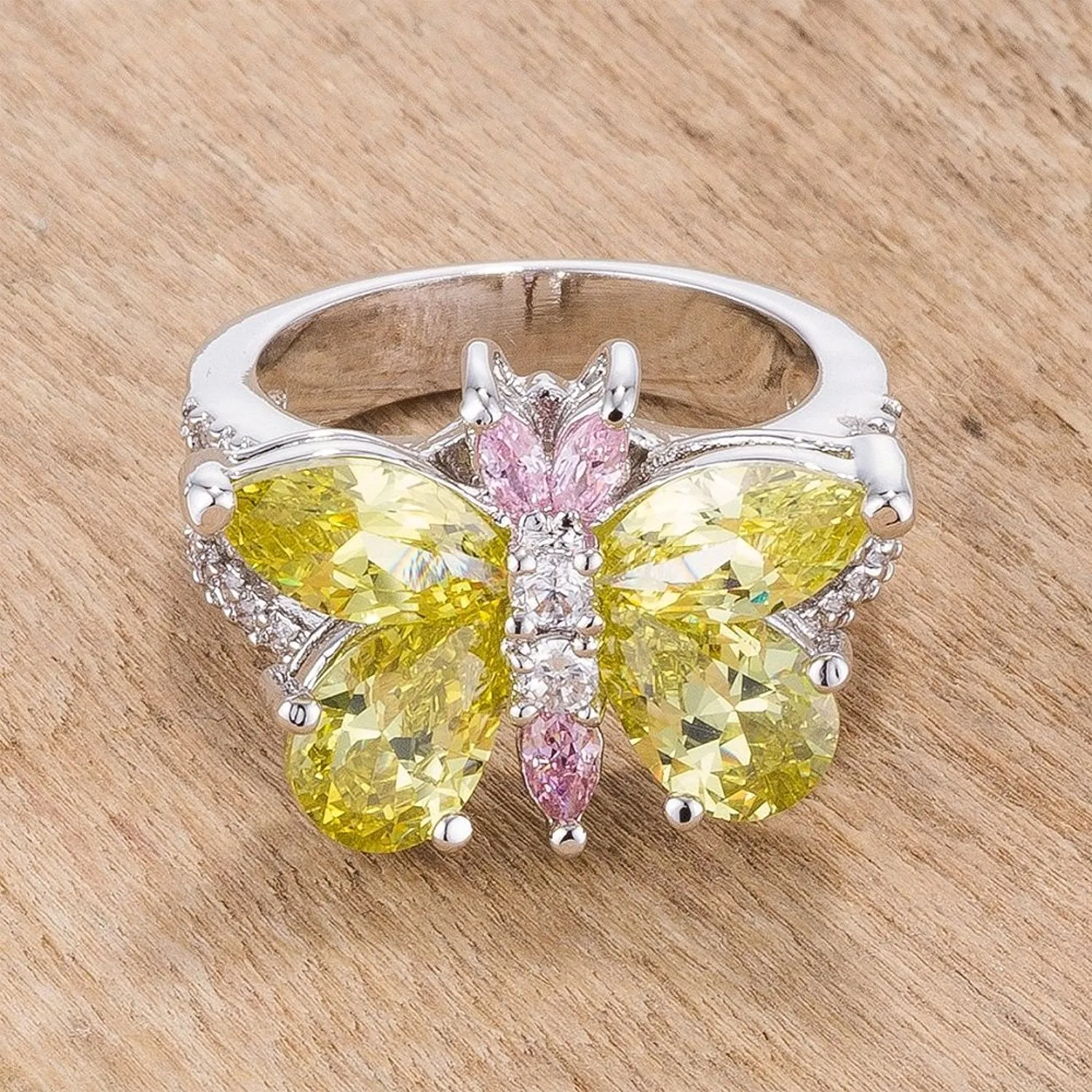 WildKlass Rhodium Plated Butterfly Cocktail Ring