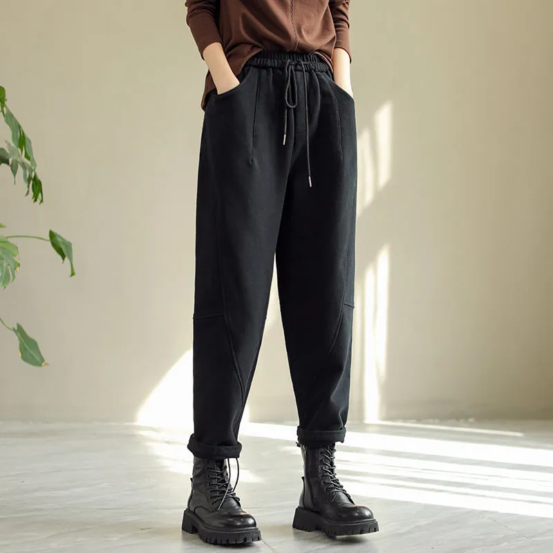 Women Autumn Winter Solid Patchwork Loose Pants