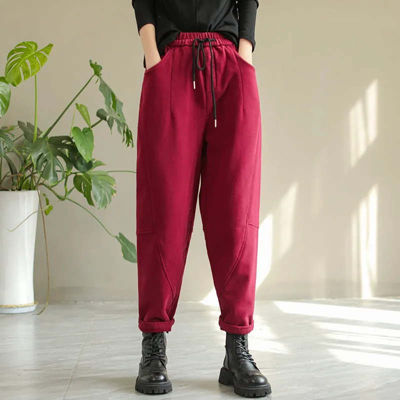 Women Autumn Winter Solid Patchwork Loose Pants