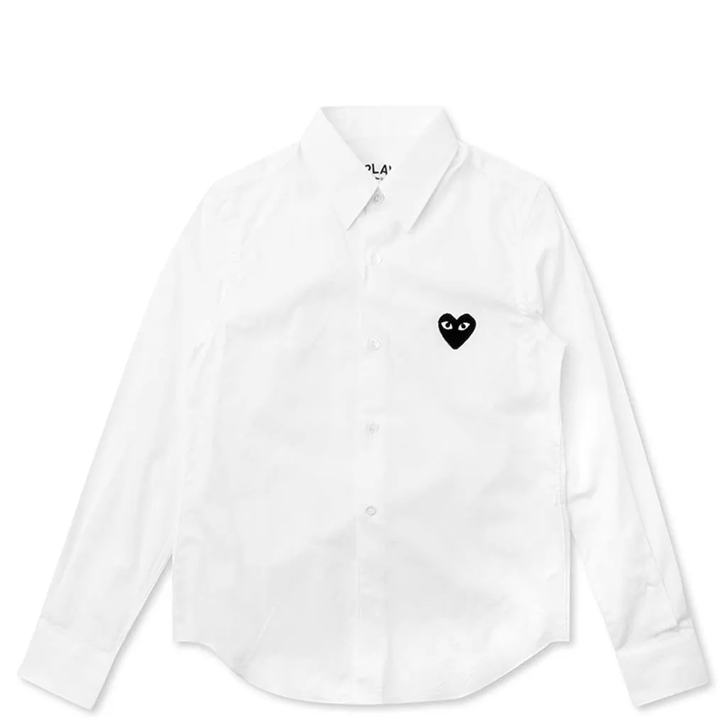 Women's Black Heart Button Up - White