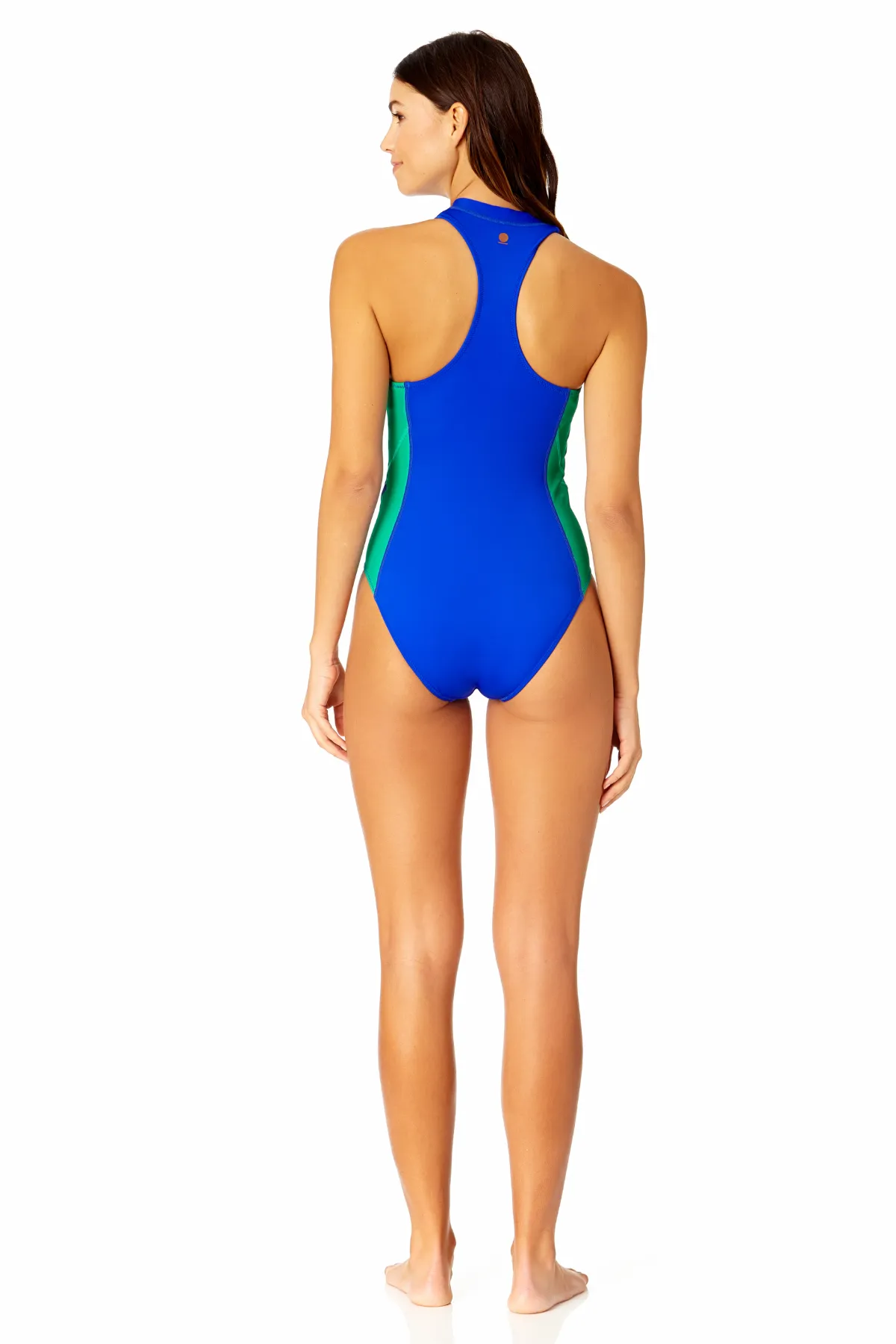 Women's Colorblock Zip Front One Piece Swimsuit