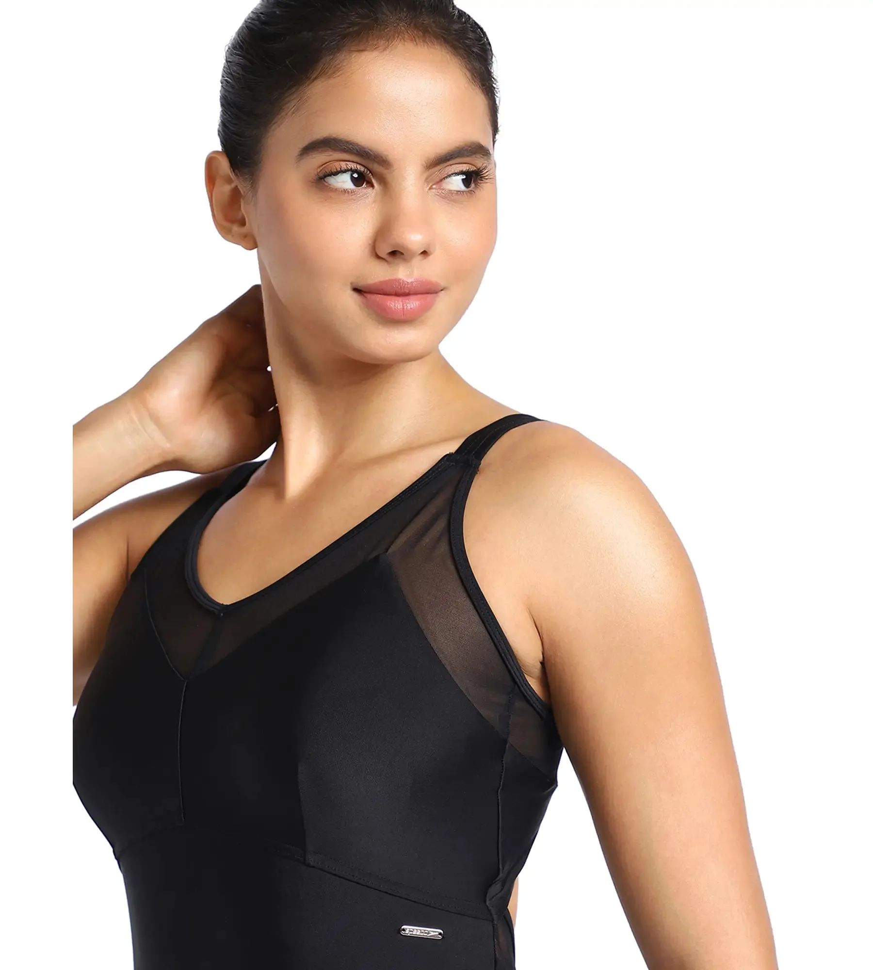 Women's Endurance Mesh Panel One Piece Swimwear - Black