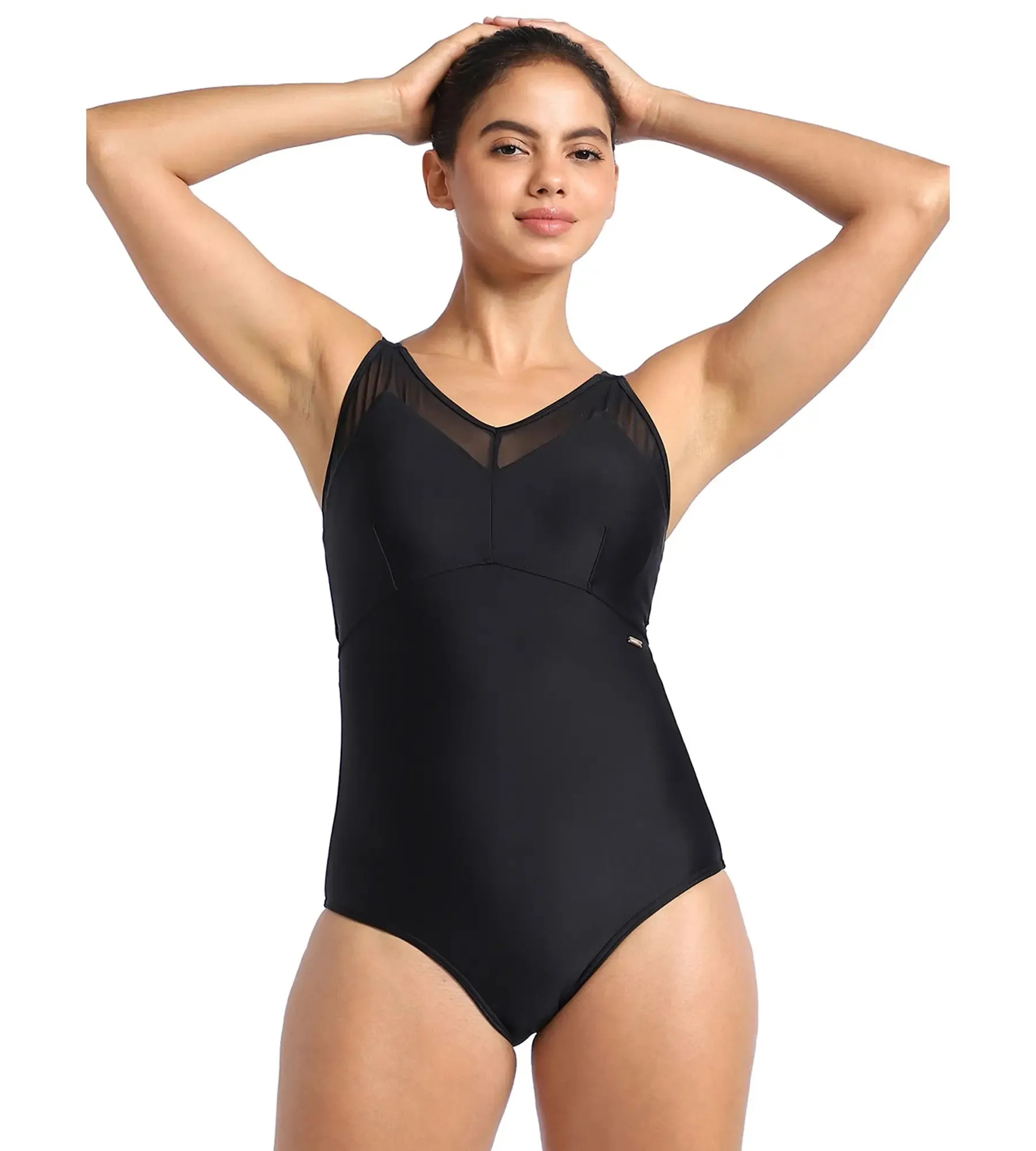 Women's Endurance Mesh Panel One Piece Swimwear - Black