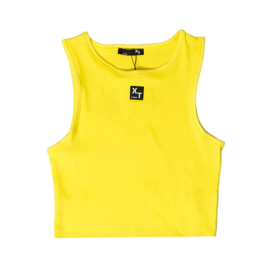 XT Studio women's ribbed cotton tank top. Acid yellow colour