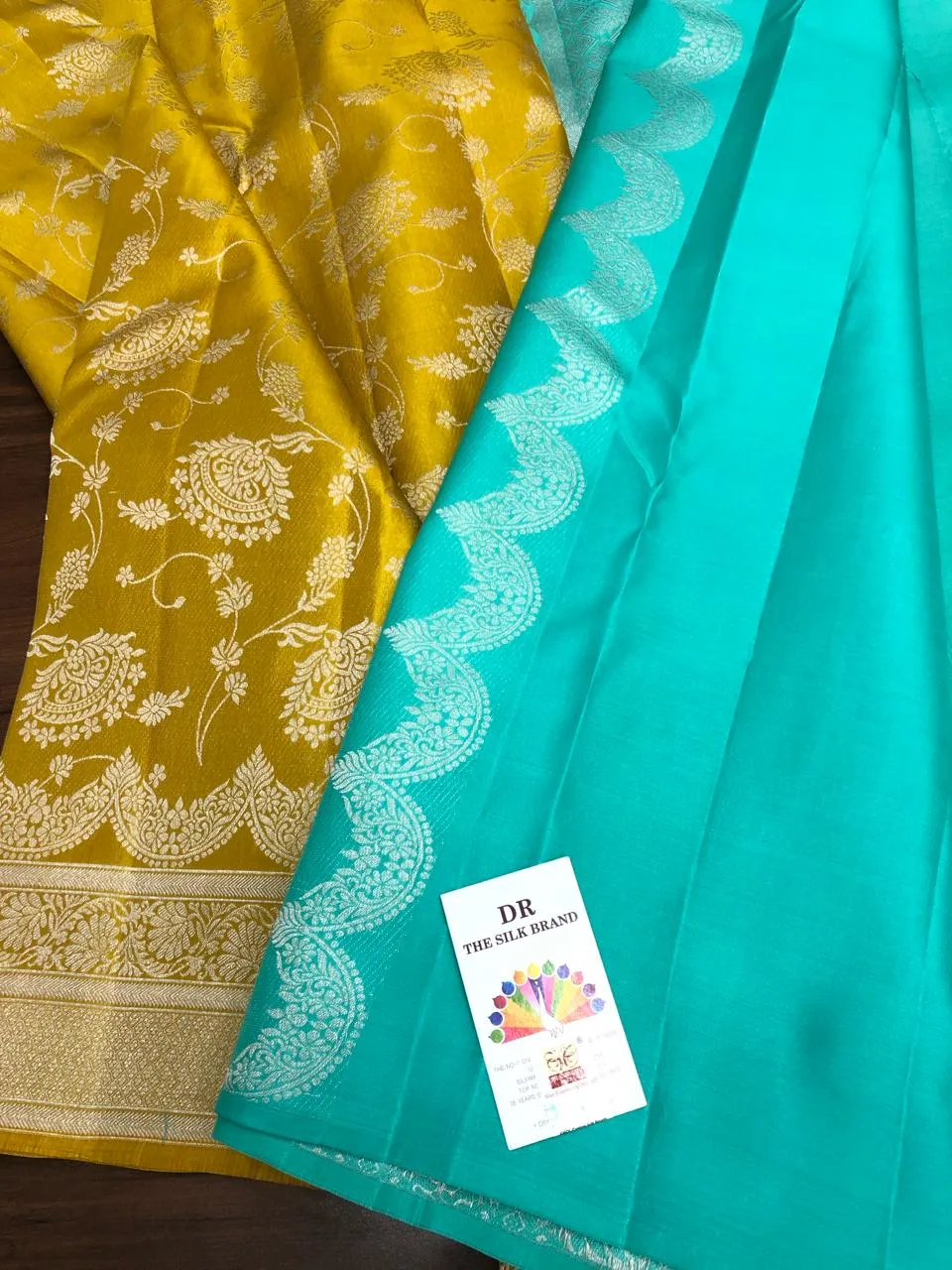 YELLOW AND FIROZI BLUE SHADE BRIDAL SPECIAL PRESENTING A PURE KANCHI HANDLOOM PATTU SILK SAREES WITH BROCADE ZARI WEAVINGS-PRIYA001KS