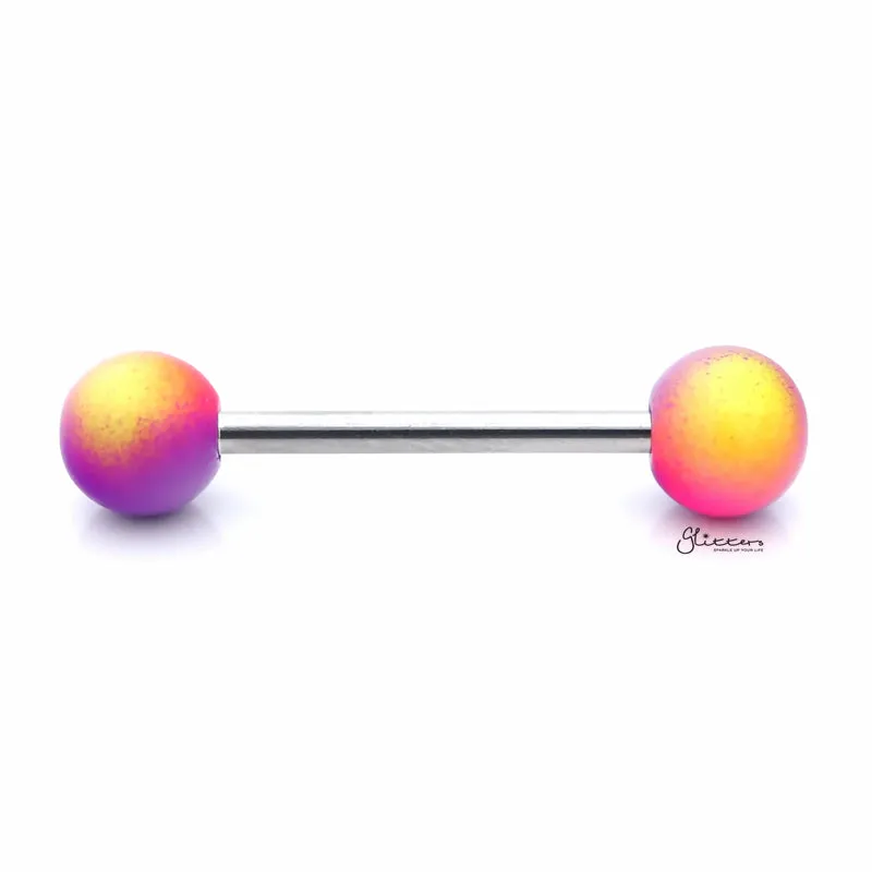 Yellow and Purple Colour Balls Tongue Barbell