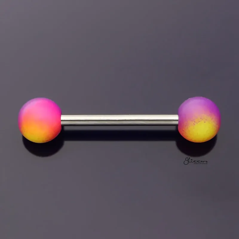 Yellow and Purple Colour Balls Tongue Barbell