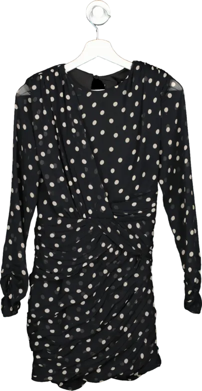 ZARA Black Draped Long Sleeve Chiffon Polka Dot Dress BNWT UK S