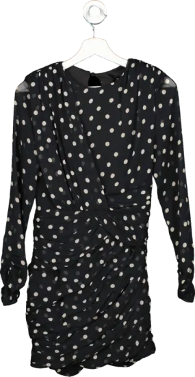 ZARA Black Draped Long Sleeve Chiffon Polka Dot Dress BNWT UK S