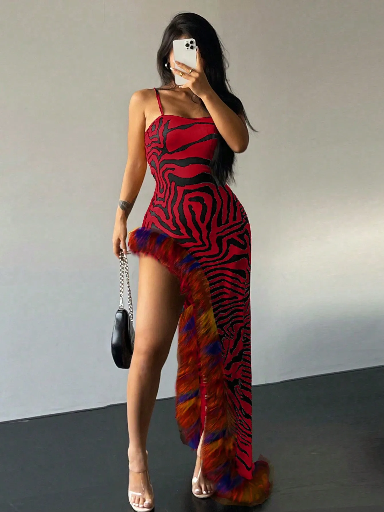 Zebra Striped Print Asymmetrical Cami Dress