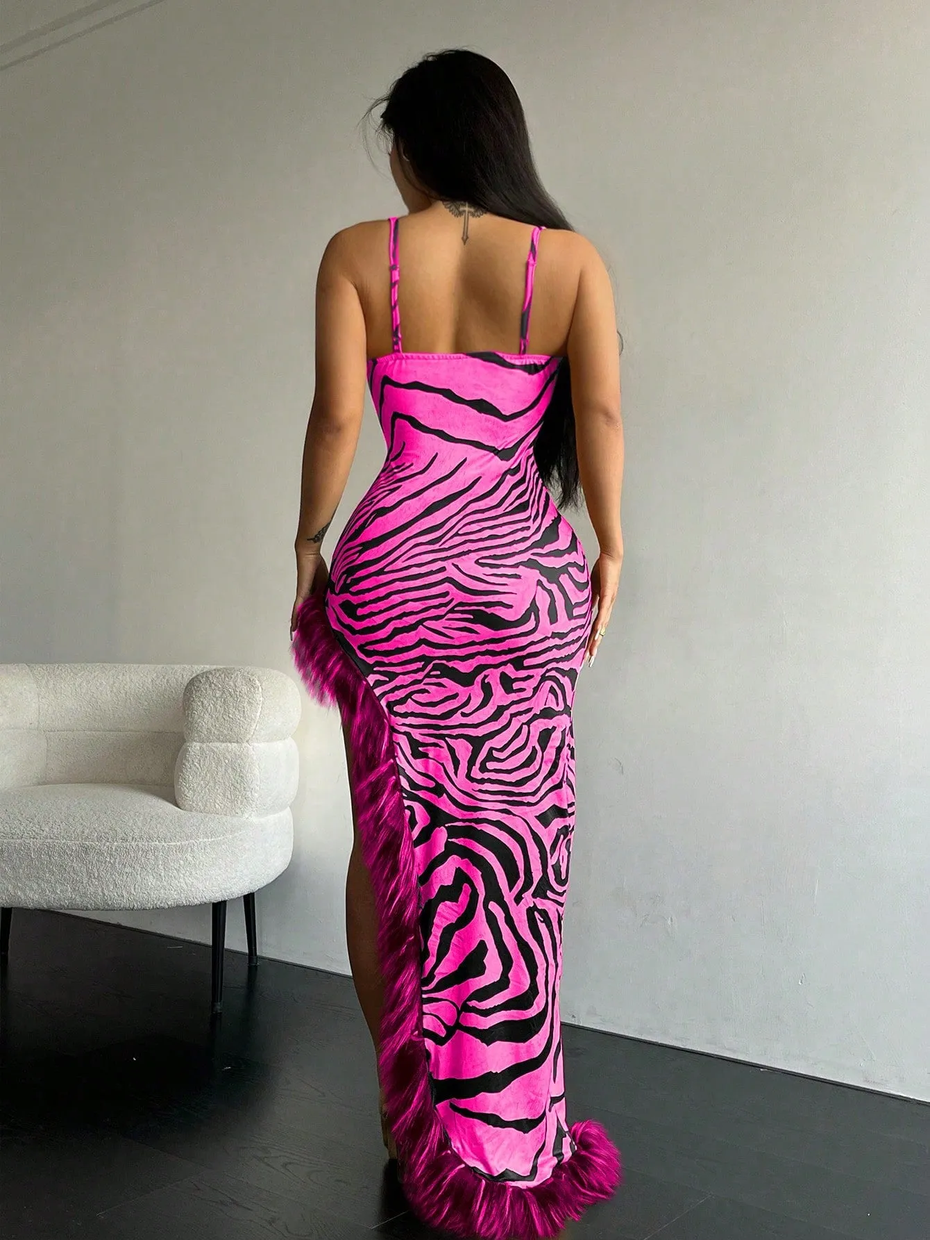 Zebra Striped Print Asymmetrical Cami Dress